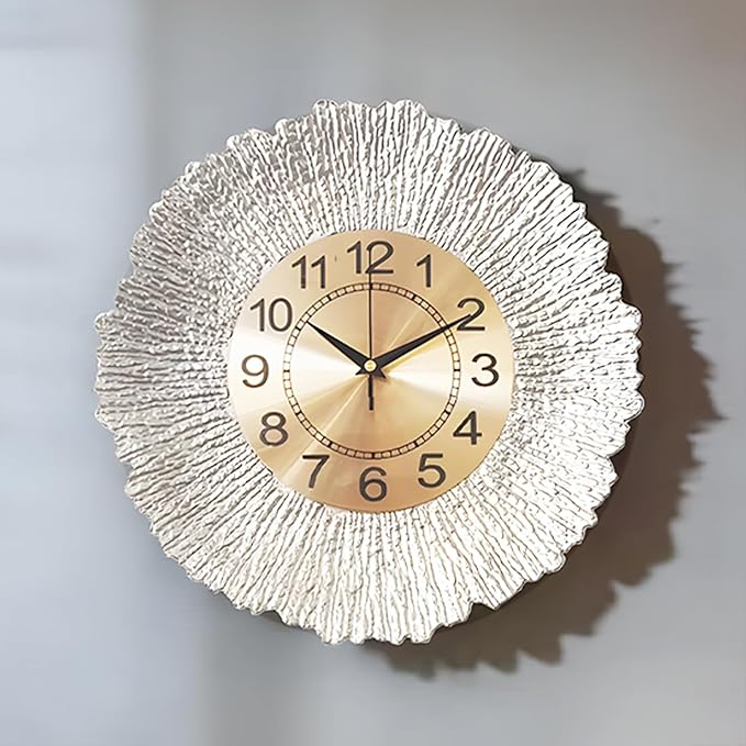 12 Inch Sliver Wall Clock for Living Room, Boho Decor Wall Clocks Sunburst Decor for Living Room, Kitchen, Farmhouse, Bedroom, Bathroom