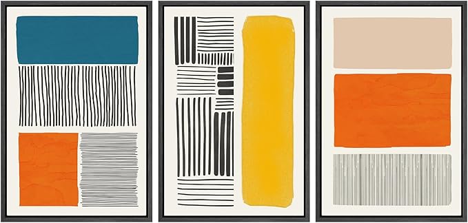 SIGNWIN Framed Canvas Print Wall Art Set Mid-Century Bright Color Block Collage Abstract Shapes Illustrations Minimalism Bohemian Decorative for Living Room, Bedroom, Office - 16"x24"x3 Black