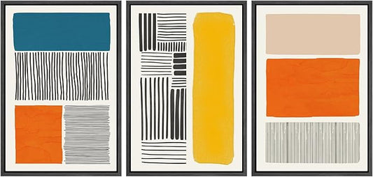 SIGNWIN Framed Canvas Print Wall Art Set Mid-Century Bright Color Block Collage Abstract Shapes Illustrations Minimalism Bohemian Decorative for Living Room, Bedroom, Office - 16"x24"x3 Black