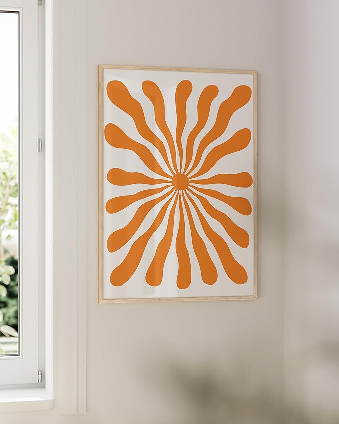 HAUS AND HUES Orange Wall Art – Trippy Abstract Sun Poster, Colorful Hippie Print, Aesthetic Room Decor for Bedroom (Unframed 24x36)