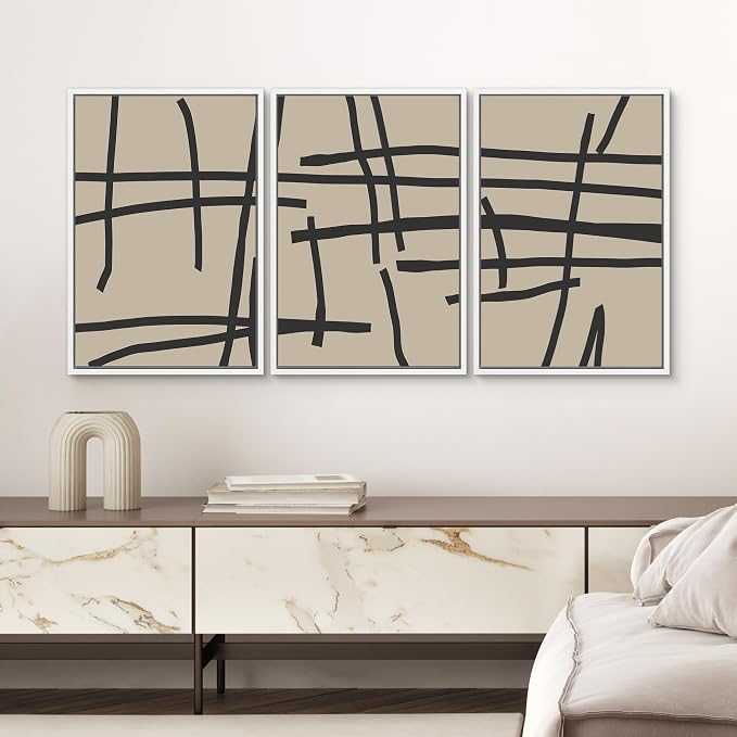 SIGNWIN Framed Canvas Print Wall Art Set Minimalist Abstract Line Illustrations Modern Art Decorative Chic Calm/Zen for Living Room, Bedroom, Office - 16"x24"x3 WHITE