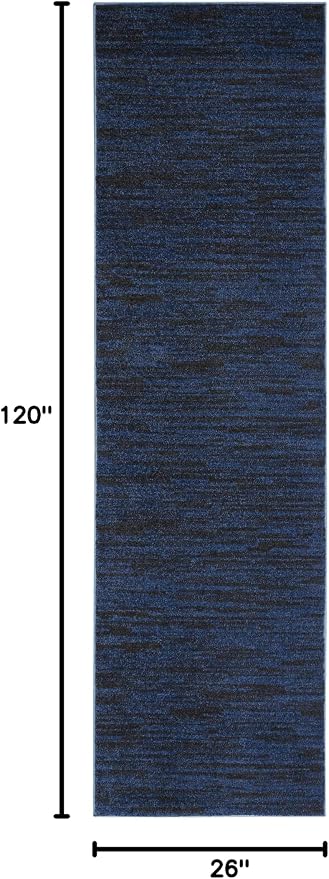 Nourison Home Nourison Essentials Midnight Blue 2'2" x 10' Area Rug - Easy Clean, Non Shedding, Bed Room, Living Room, Dining Room, Kitchen (10' Runner)