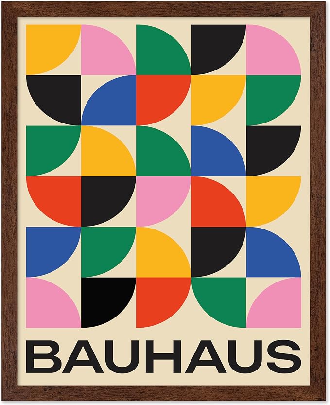 Poster Master Bauhaus Poster - Triangles Print - Geometric ART - Abstract ART - Graphic Design Style - Chic Boho - Mid Century Modern - Living Room or Bedroom Decor - 8x10 Brown Framed