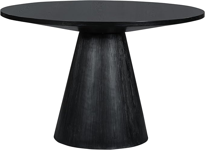 Modern 46.5" Round Dining Table for 4-6, Wooden Kitchen Table with MDF Top & Pedestal Base, Mid Century Modern Dining Table for Dining Room, Kitchen, Living Room, Black