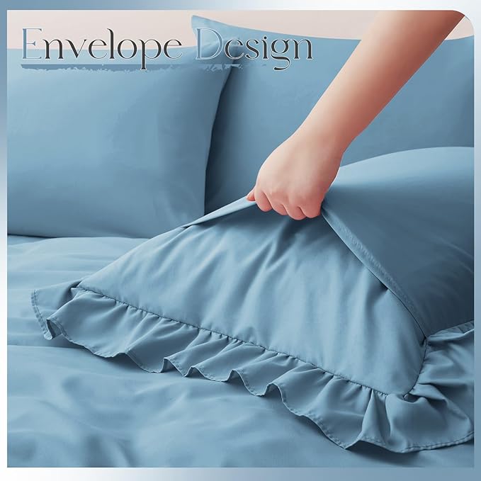 Horbaunal Blue Ruffle Sheets King Size 6 Piece, Fits 16" Deep Mattress, Microfiber Blue King Sheets with 2 Ruffled Pillowcases, Shabby Chic Bed Sheet Set