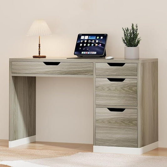 47" Computer Desk with Drawers, Small Home Office Desk with Storage, Wood Desk for Small Space, Office, Study, Walnut