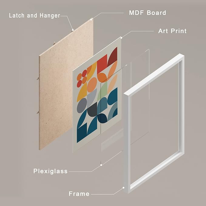 SIGNWIN Framed Mid-Century Modern Colorful Geometric Polygons Wall Art, Set of 4 Abstract Geometric Wall Decor Prints, Nature Wilderness Wall Décor for Living Room, Bedroom - 11"x14" White