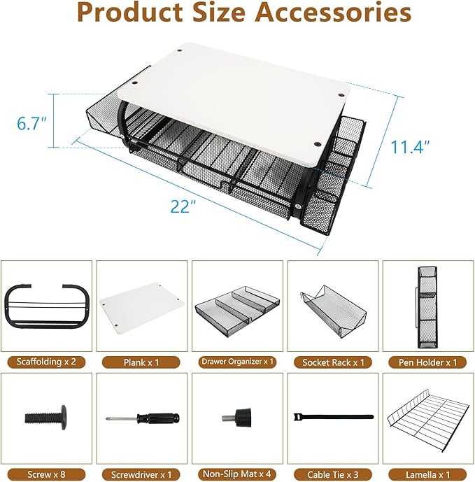 Desk Organizers and Accessories Monitor Riser, Monitor Stand with Drawer (2-Tier Drawers) with Large Side Storage Rack & Cable Management,66LBS/30KG, Office Organization, White