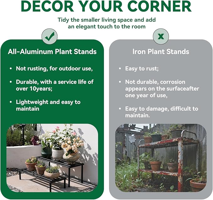 Metal Plant Stand, Rust-proof Aluminum Display Rack, Plants Display Stands Decoration Racks for Living Room Garden Balcony Patio (Wood Color, 42.5Inch Tall Leg)
