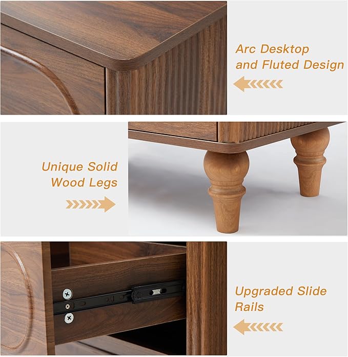 ORRD Fluted 7 Drawer Dresser for Bedroom, Mid Century Modern Chest of Drawers, Wood Storage Large Dresser Organizer for Bedroom Living Room Hallway Closet, Walnut