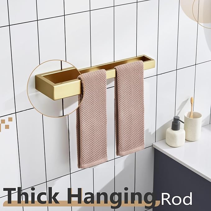 KOKOSIRI Towel Bar Brushed Gold Bath Towel Holder 16 Inch Kitchen Towel Hanger Rack Stainless Steel Bathroom Hardware Wall Mounted, 1 Pack B4008BG-L16