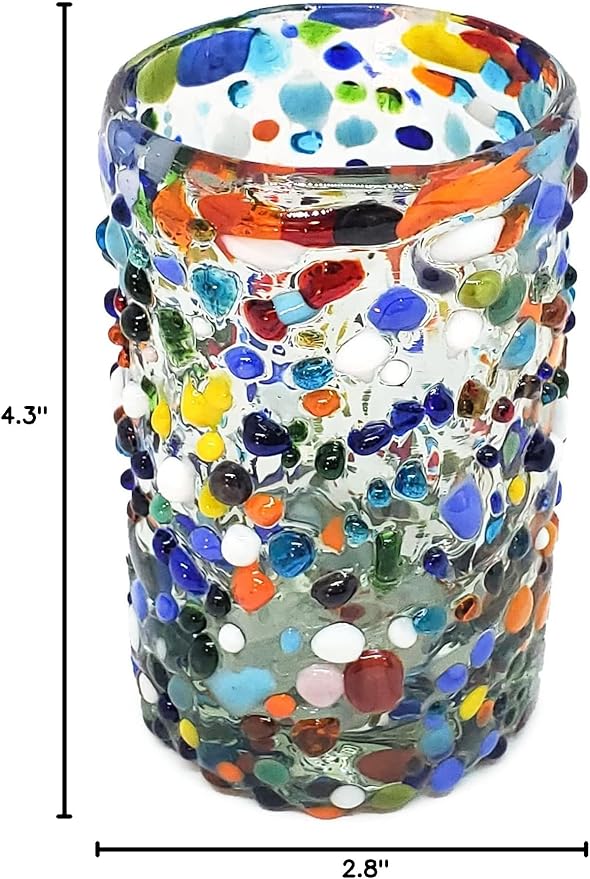 Confetti Rocks 9 oz Juice Glasses (set of 6) Mexican Handmade Multicolor Glassware, Recycled Glass, Lead-free, Toxin-Free (Juice)