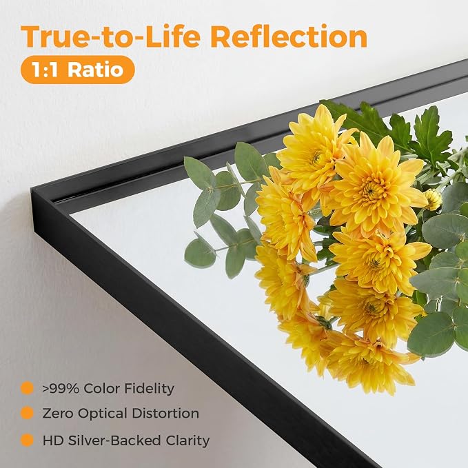 Sweetcrispy Bathroom Mirrors for Over Sink, 24" x 36" Rectangle Wall Mount Mirror with Metal Frame, Modern Vanity Mirror with Tempered Glass, for Home Decor, Anti-Rust, Black