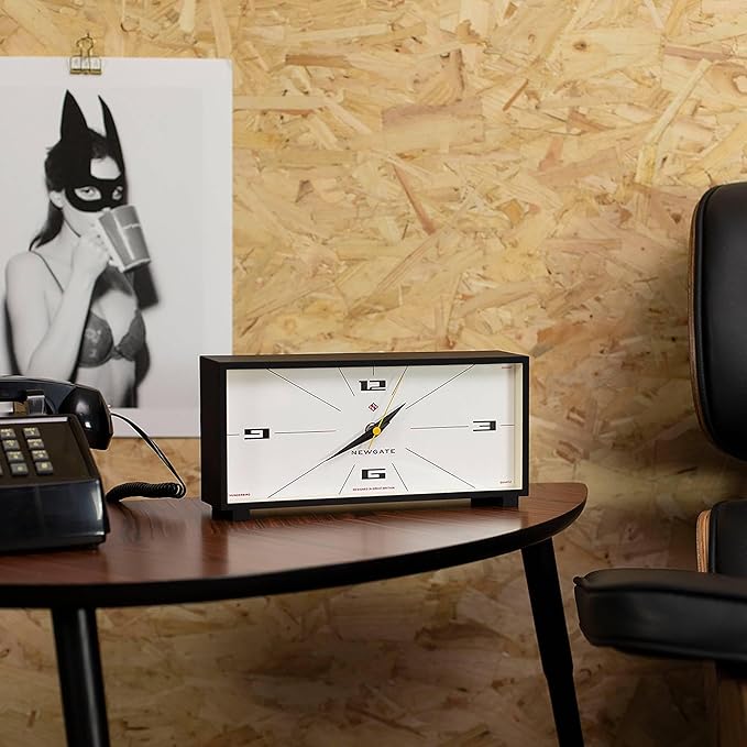 NEWGATE® Thunderbird Desk Clock | Retro Contemporary Rectangular Design | Black | Modern mid-Century Style for Desk, Mantel, Table top or Shelf