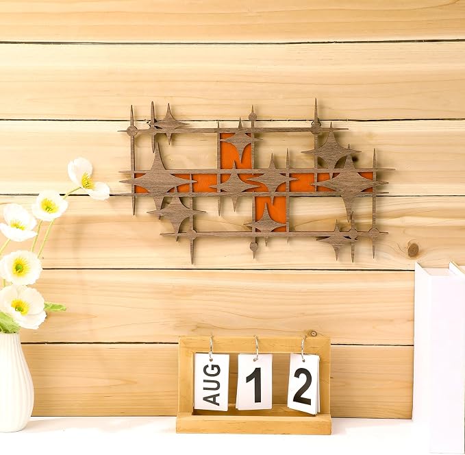 BrightRow Wooden Mid Century Modern Large Starbursts Wall Decor, Retro Starburst Panels Sculpture, 14.96 X 8.82 inch, Abstract Wall Decor Accents for Home Office Living Room