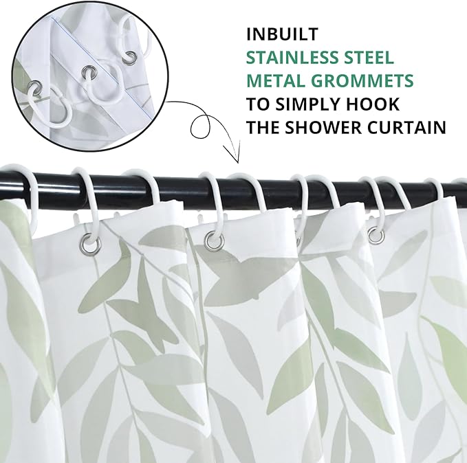 Green Eucalyptus Extra Long Shower Curtain, Leaf Plant Herbs Spring Nature Waterproof Fabric Machine Washable with Hooks for Bathroom Bathtub Decor 72Wx84H