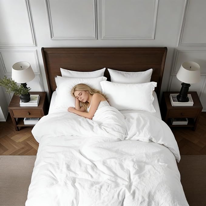 Simple&Opulence 100% Linen Duvet Cover Set, 3 PCS Natural French Flax White Duvet Cover Full Size, Breathable Soft Comfy Linen Bedding Comforter Cover with 2 Pillowcases(White, 78"x86")