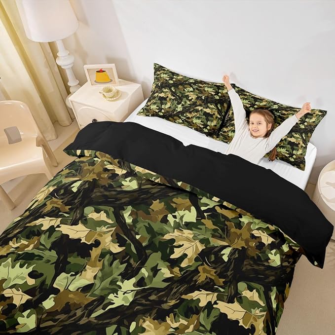 Natural Green Duvet Cover Set Rustic Western Camo Tree Twin Bedding Sets for Girls for Tween Boys Girls | Botanical Leaf Plant Comforter Cover Hunting Farmhouse Bed Set, Room Decor Aesthetic