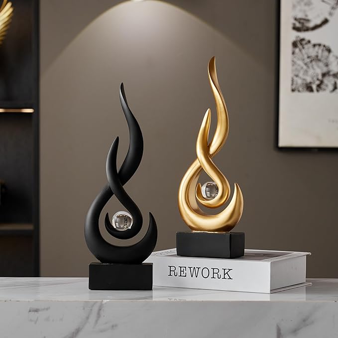 Modern Abstract Art Table Decoration,Resin Flame Statue Modern Gold Centerpiece Ornaments for Living Room Great Gift Idea Home Decor,Collectibles