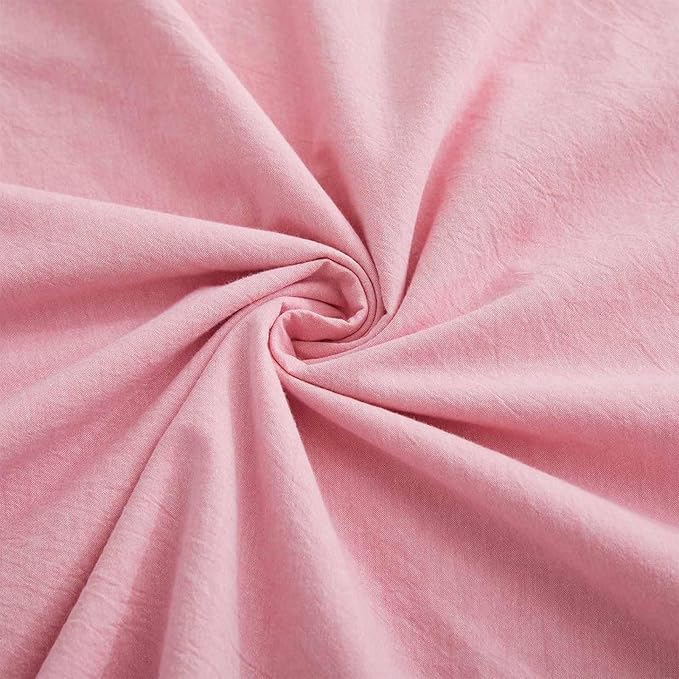 LOVQUE Pink Cotton Duvet Cover Queen Size, Linen Like Natural Bedding Set with Zipper Closure (No Comforter), 90x90 Inches