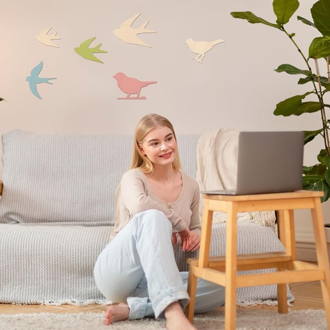 CONCHLERY 12 Pcs 3 Style Wooden Flying Birds Wall Decor Wood Wall Hanging Decoartion for Home Living Room Bathroom Bedroom Kitchen