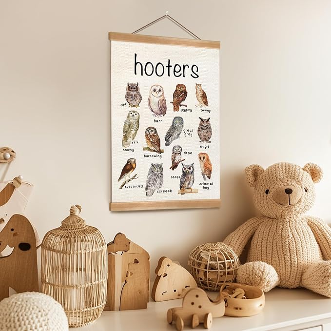ZTGDA Vintage Owl Wall Art –Hooters of The Canvas Prit Poster with Hanger Frame, Retro Owl Illustration Wall Poster for Bedroom Living Room,or Classroom Playroom Decor 12x16inch (Owl)