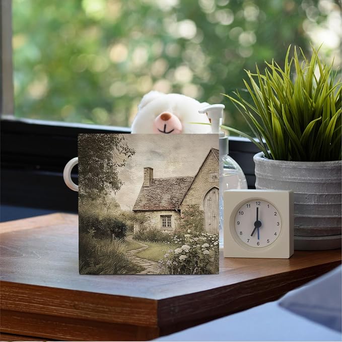 Vintage French Country Cottage Wooden Box Sign Desk Decor, Rustic Farmhouse Wildflower Cabin Wood Signs for Home Living Room Office Desk Table Shelf Decorations, 5x5 Inch