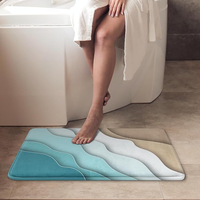 Britimes Bath Mat for Bathroom Abstract Beach Washable Floor Rug Carpets Floor Mat Bathroom Decorations 16x24 inches for Kitchen Bedroom Indoor