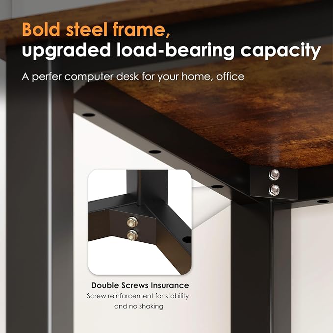 Need 47 Inch Heavy Duty Computer Desk, Industrial Writing Table with Sturdy Metal Frame, Workstation for Home Office, Gaming & Dual Monitor Setup, Easy Assembly