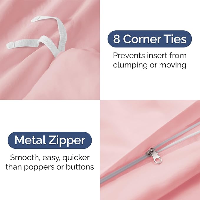 Duvet Cover King Size - Extra Soft King Size Duvet Cover - Lightweight & Breathable - Easy Care & Fade Free with Zipper Closures & Ties - 104" x 90" Inches - (Baby Pink) Comforter Not Included