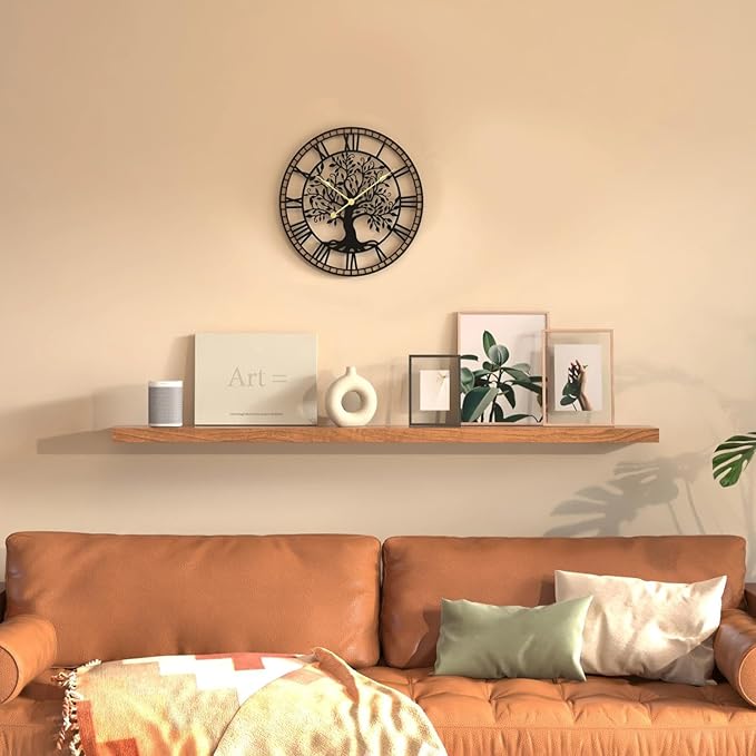Micasso Wall Clocks Battery Operated: 15Inch Farmhouse Tree of Life Metal with Wood Frame - Rustic Roman Numerals Clock for Living Room/Office/Bedroom/Kitchen - Home Decor for Fashion-Conscious