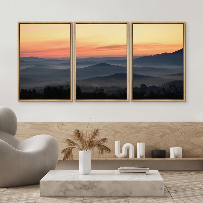 SIGNWIN 3 Piece Framed Canvas Wall Art Orange Sunset Canvas Prints Home Artwork Decoration for Living Room,Bedroom - 24"x36"x3 Natural