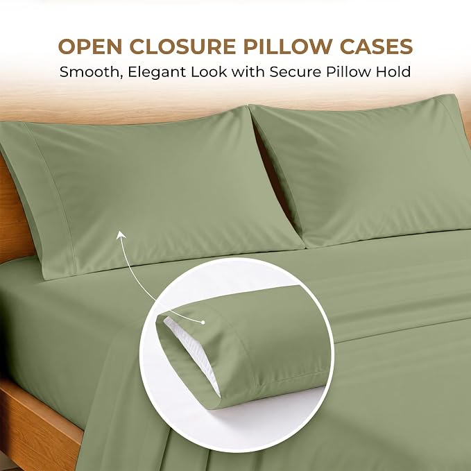 SGI bedding 100% Egyptian Cotton Sheets California King Size – 600 Thread Count Sheets Set, Soft, Cooling, 15" Deep Pocket, Luxury Hotel Bedding, Breathable, Durable - Moss