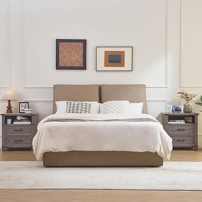 22" Nightstand, Farmhouse Nightstand with 2 Drawers,Industrial Bedside Table with Open Shelf for Bedroom Living Room,Office Bed Side Tables Couch End Table,Grey