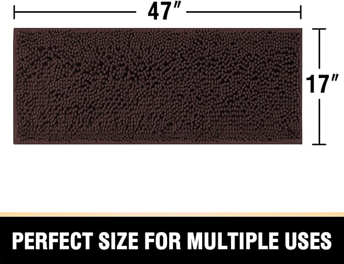 H.VERSAILTEX Luxury Chenille Bathroom Runner Rug 47x17, Non Slip, Extra Soft and Absorbent, Shaggy, Washable, Dry Fast, Area Carpet Mat, Tub - Chocolate