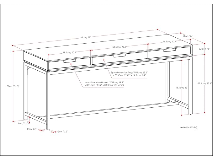 SIMPLIHOME Banting Desk - 72 Inch Wide Solid Oak Veneer and Metal Writing Desk in Oak, Modern Industrial Home Office Computer Table for Study with 2 Drawers and Flip-Down Keyboard Tray