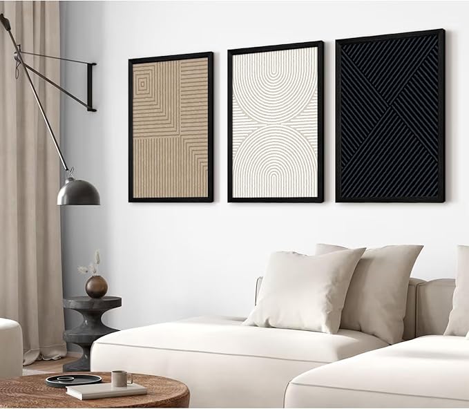 Abstract Modern Wall Decor Art Set of 3 Boho Neutral Canvas Wall Art Beige Minimalist Line Wall Art Decor Brown Black Art Modern Abstract Prints Pictures for Living Room Bedroom 12x16 Inch Framed