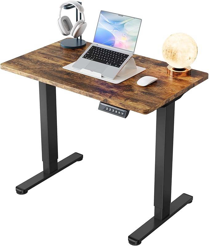 HUANUO 32" Small Electric Standing Desk Adjustable Height, 4 Memory Height Settings, Sit Stand Up Desk for Home Office & Computer Workstation, Vintage Brown