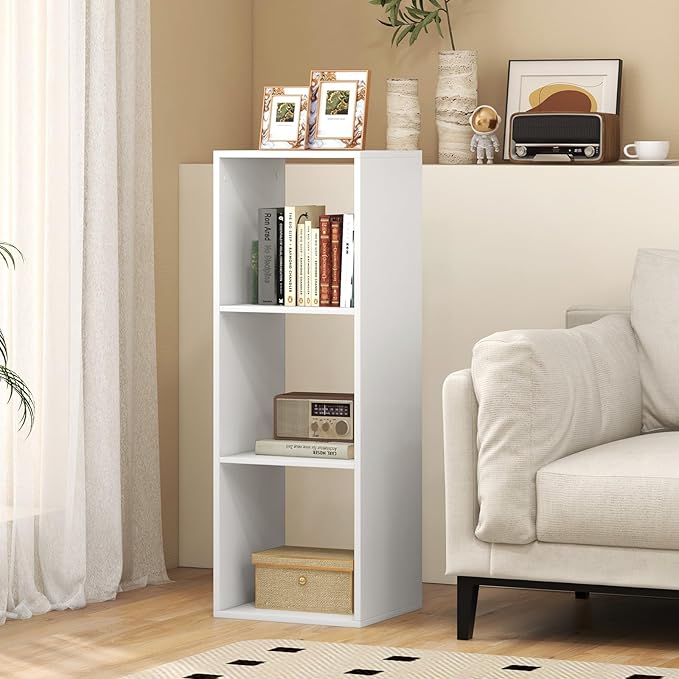 Tangkula 3-Cube Bookcase, 4-Tier Bookshelf with Open Compartments, Freestanding Cube Storage Organizer with Anti-Toppling Kits, Modern Display Shelf for Living Room, Study (1, White, 3-Cube)