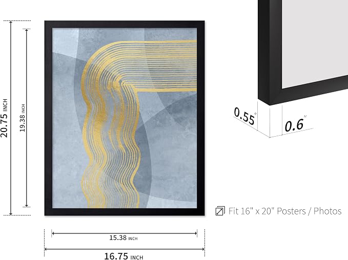 Poster Master Golden Lines Poster - Graphical Illustration Print - Abstract Design - Mid Century Modern Artwork - Visual Art - Chic Boho Artwork - Bedroom Decor - 16x20 Black Framed