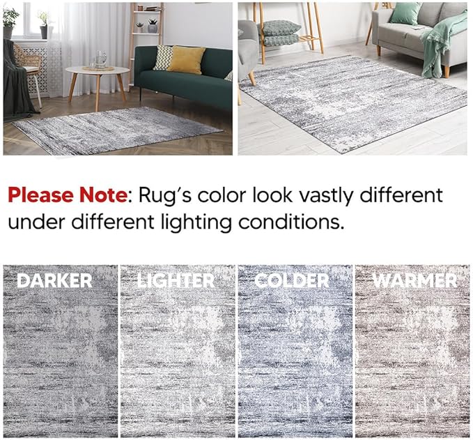 Keen Home Design Area Rugs - Non-Shedding, Thick Pile Abstract Rugs for Kitchen, Living Room, Bedroom, Dining Room, Entryway (Abstract Cream/Grey, 2'8'' x 7'7'')