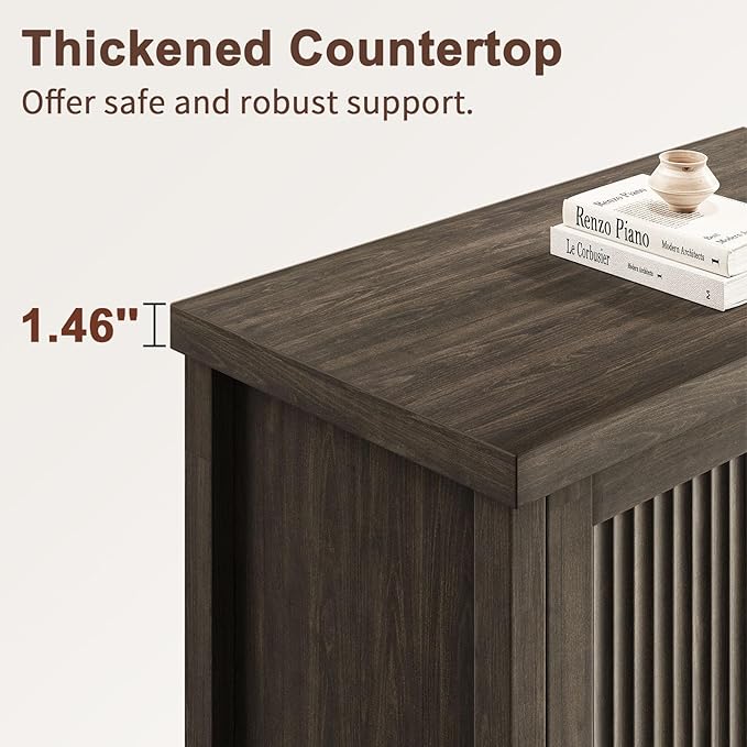 Fluted Buffet Cabinet with Storage Accent Sideboard,Modern Credenza with 4 Doors & Adjustable Shelves,Wood Coffee Bar Table Console for Dining Room Kitchen Living Room Entryway,Gray