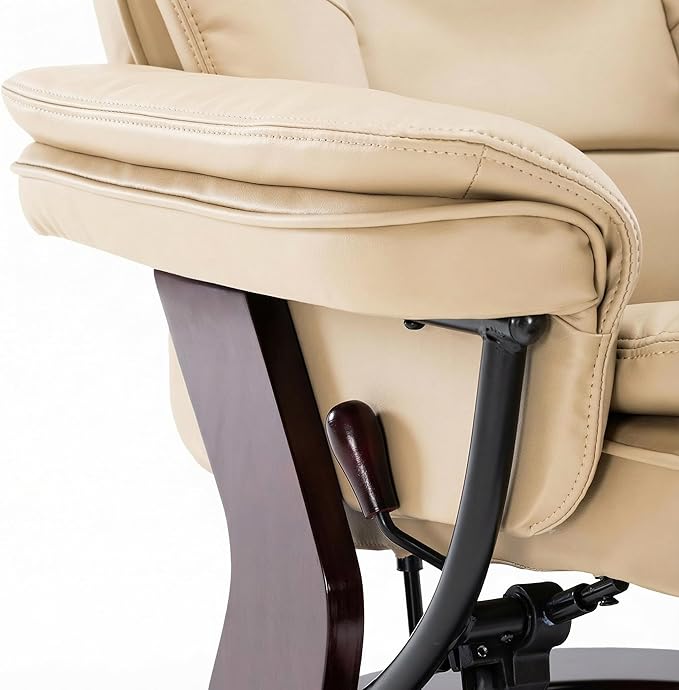 Argus Swivel Recliner with Ottoman, PU Leather & Wood Base Reclining Chair with Footrest, Ultra-Plush Double Foam for Living Room, Bedroom and Office, Set of 1