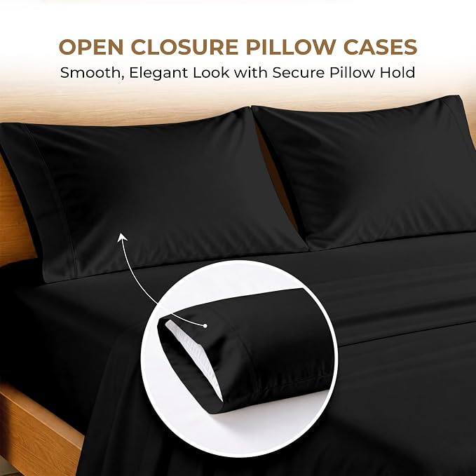 SGI bedding 100% Egyptian Cotton Sheets Twin Size – 600 Thread Count Sheets Set, Soft, Cooling, 15" Deep Pocket, Luxury Hotel Bedding, Breathable, Durable - Black