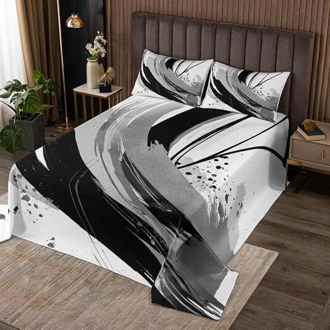 Erosebridal Black and Grey Quilt Set Twin - Geometric Decorative Abstract Coverlet Set Modern Striped Bed Set for Boys Adults Girls Minimalists Graffiti Aesthetic Lines Bedspread Sets