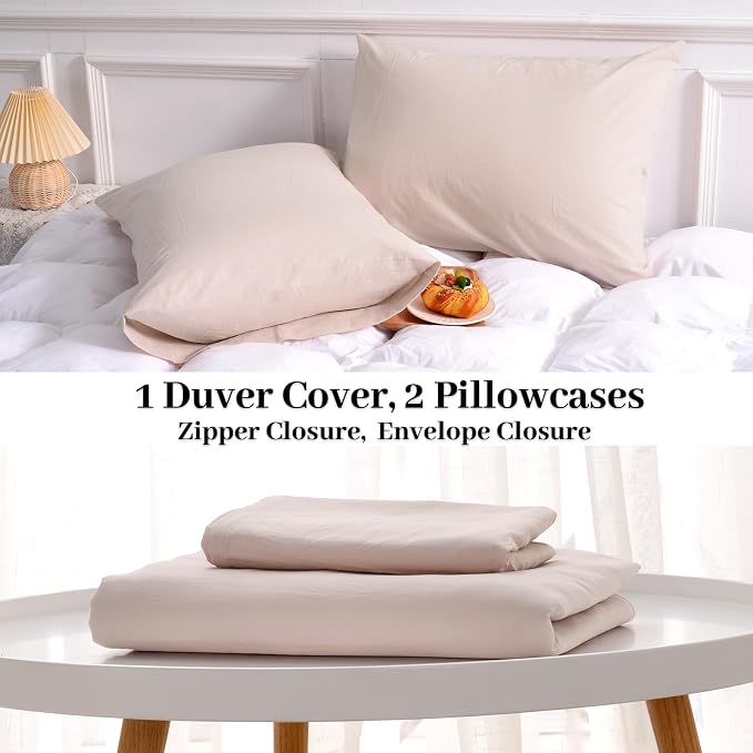 NEXHOME PRO Duvet Cover Set Kids Twin Size, Organic Natural 100% Washed Cotton Linen Look Textured Duvet Cover CCS22002-HUS