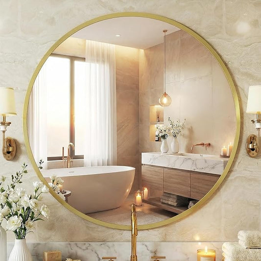 NEWBULIG Wall Mirror, Bathroom Mirror for Over Sink, Matte Metal Framed Vanity Mirror, Wall Decor for Bedroom, Tempered Glass