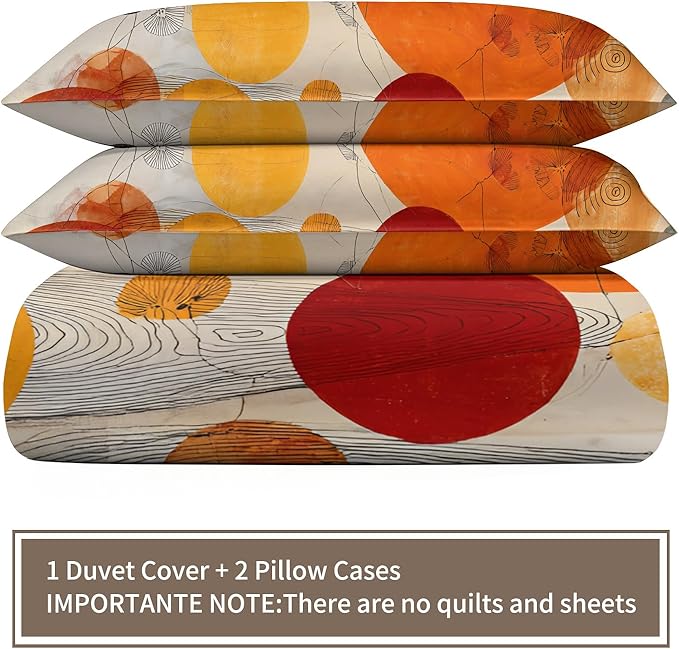 Vintage Mid Century Duvet Cover Oversized King, Orange Red Yellow Geometric Bedding Set 3 Piece, Watercolor Abstract Geometric Patterned Comforter Cover with Zipper Soft Microfiber, 2 Pillowcases