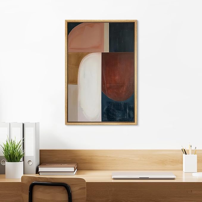 SIGNLEADER Framed Canvas Print Wall Art Mid-Century Earth Tone Color Block Abstract Illustration Modern Art Decorative Zen for Living Room, Bedroom, Office - 24"x36" NATURAL