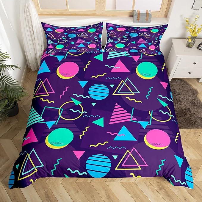 Memphis Duvet Cover Set Twin Size, Retro 80s or 90s Fashion Style Bedding Set for Kids Boys Girls, Geometric Triangle Circle Comforter Cover Soft Polyester Quilt Cover with 1 Pillowcase,No Comforter